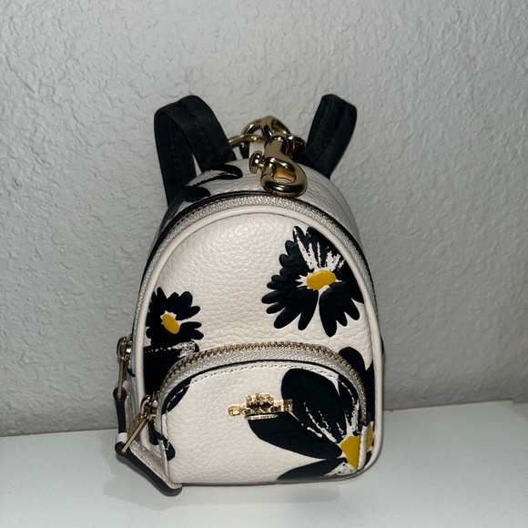 Coach Floral Print Mini Court Backpack Bag Charm (Chalk/Pebbled leather) - Picture 1 of 3